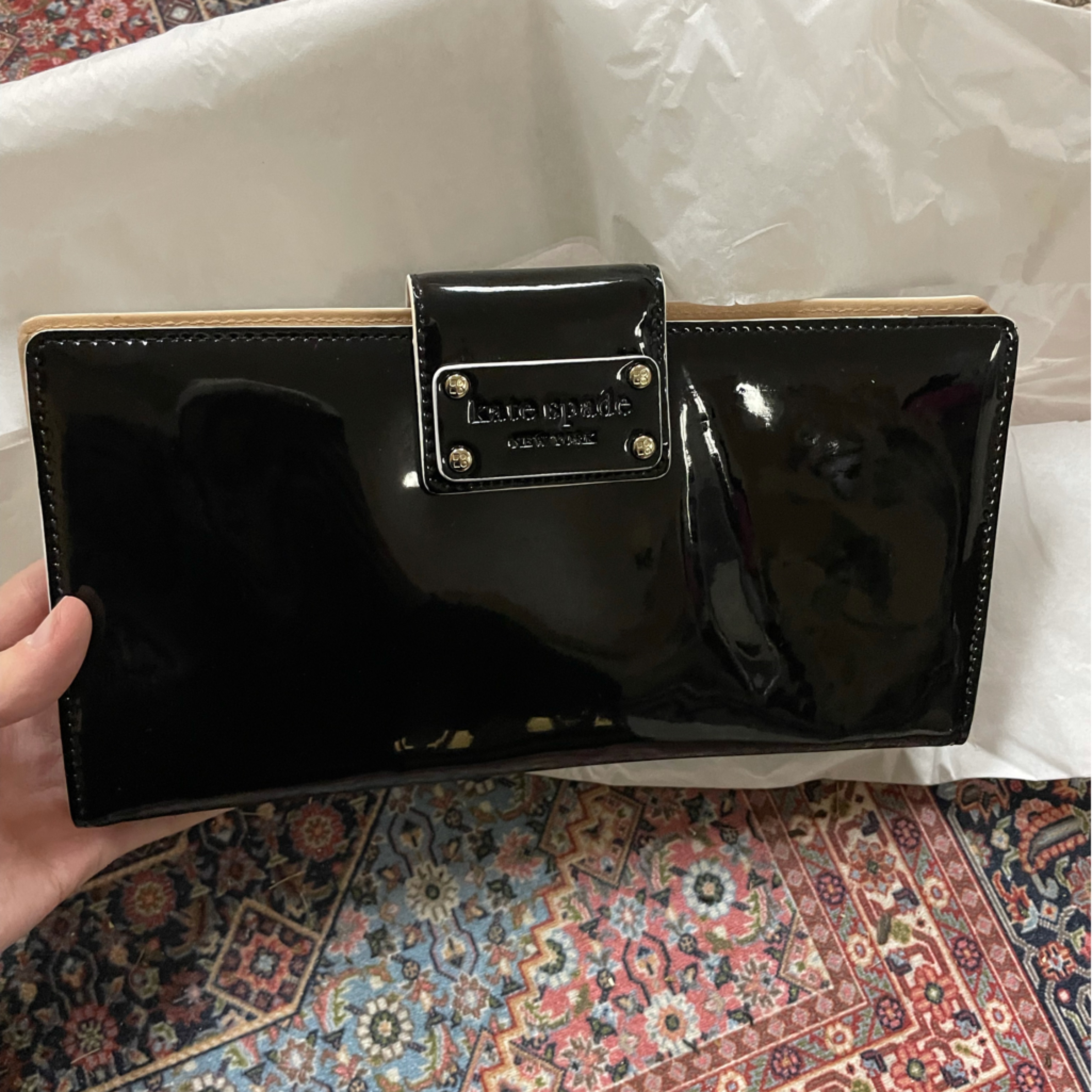 Kate Spade Shiny Black Leather Wallet - New With Tags - Msrp $175